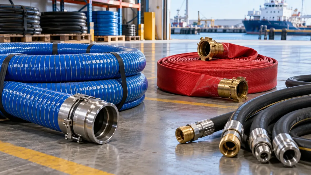 Marine hoses with industrial couplings