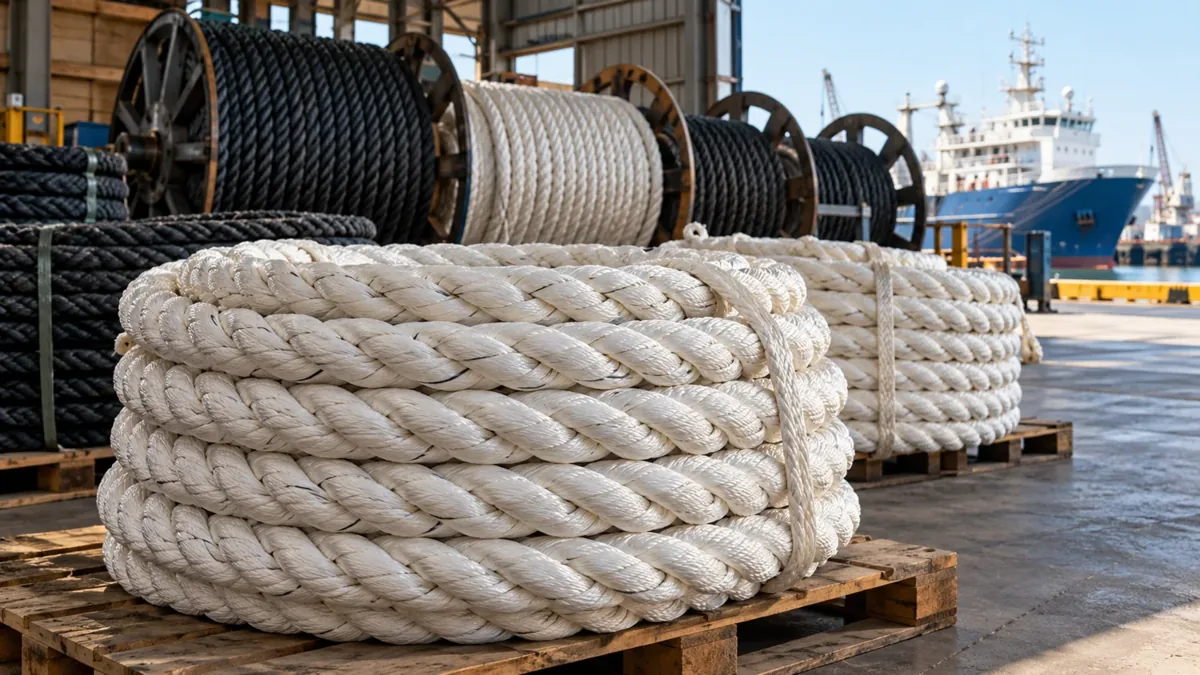 Coiled heavy-duty marine mooring ropes